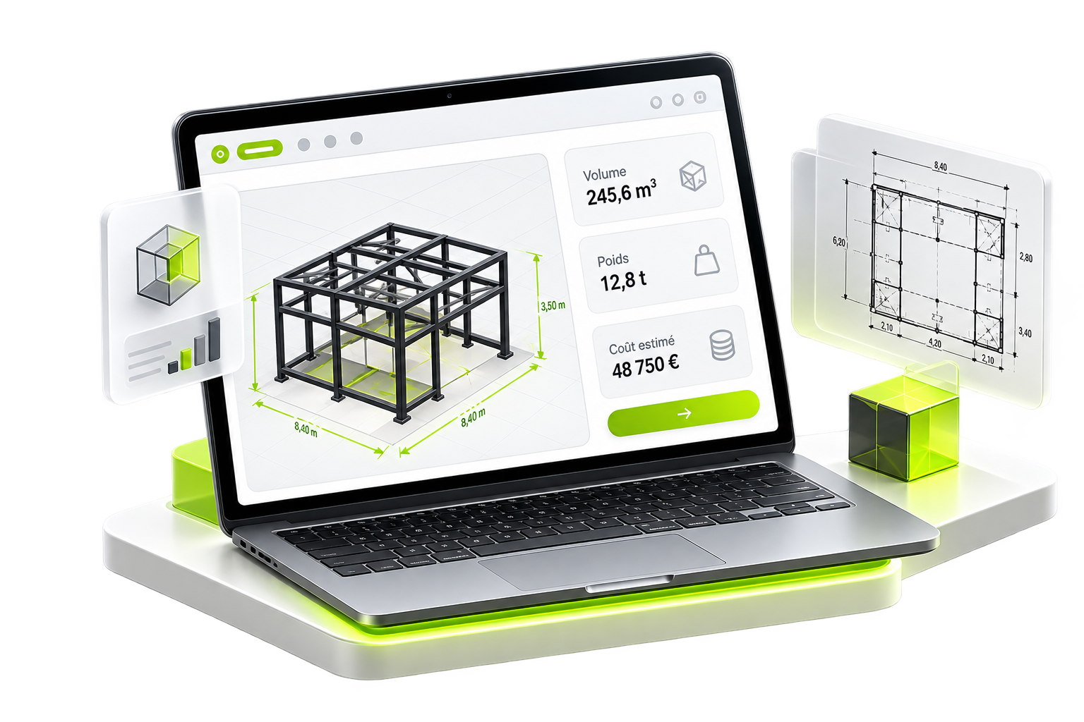 Interface d'un outil sur mesure de chiffrage et dimensionnement